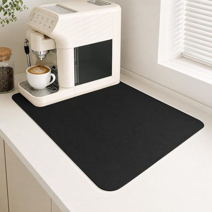 Coffee Mat Dish Drying,Non-Slip Easy Clean Sink Mat,Heat-resistant ,Fit Under Coffee Maker, Espresso Machine, Pot, Dish Rack (black, 16"x24")