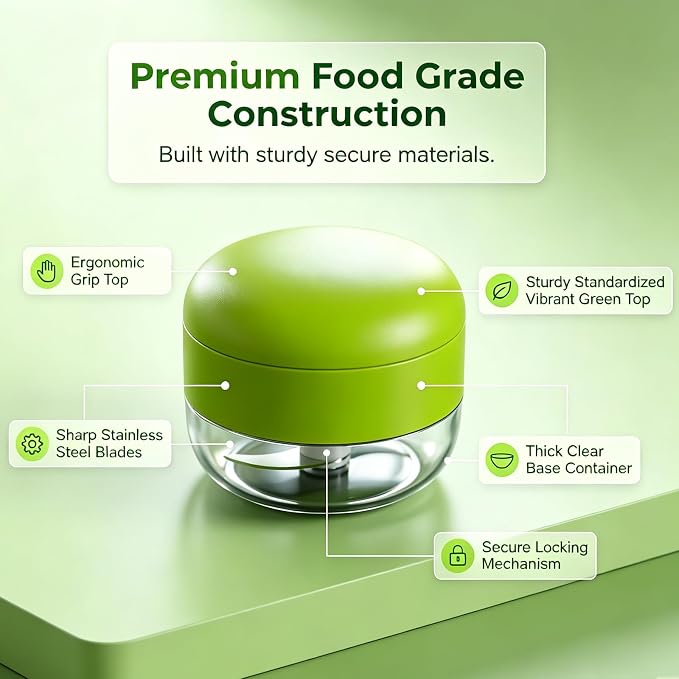 Garlic Crusher and Mincer,Garlic Press and Chopper with Container, Stainless Steel Blade Garlic Slicer, Manual Garlic Cutter for Kitchen Cooking and Food Prep -green