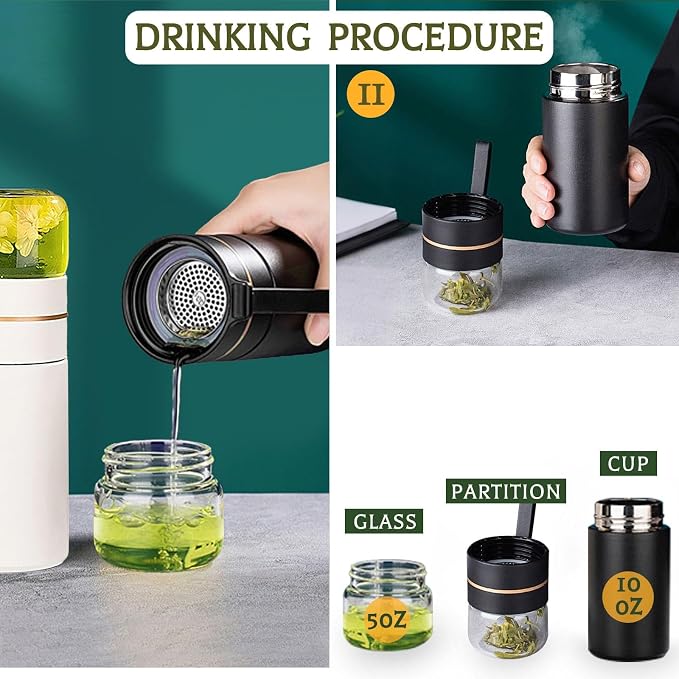 Glass Teapot With Infuser, Travel Tea Mug, Portable Tea Infuser Bottle 15OZ | Loose Tea Cup With Infuser And Lid,Tea Mug With Infuser For Outdoor,Tea Tumbler at Home,Tea Maker for Tea Lovers