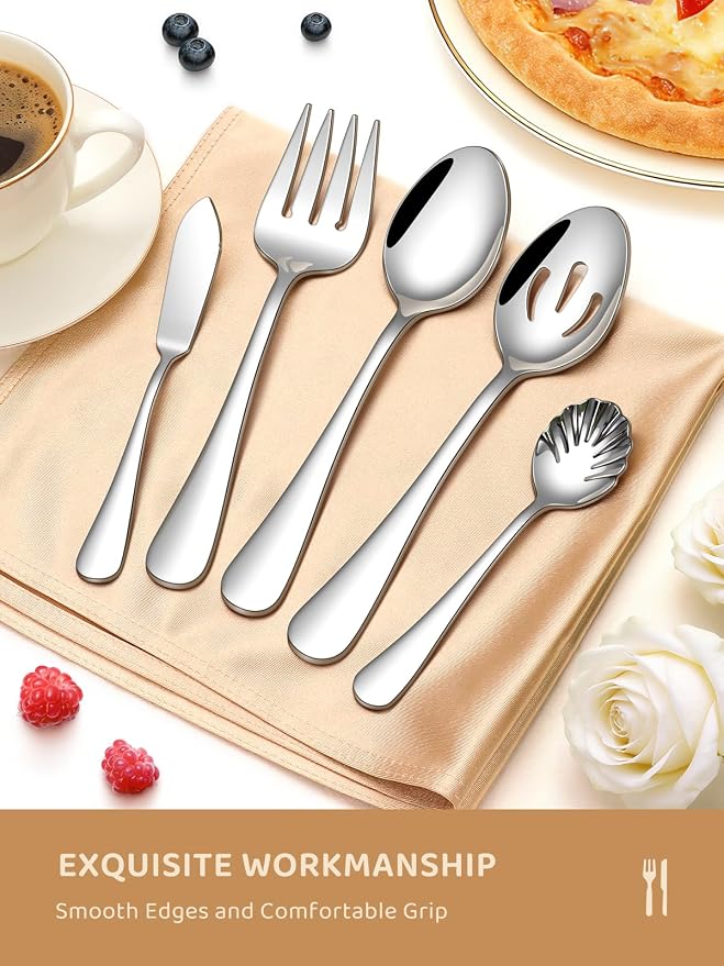 45 Piece Silverware Set for 8 with Serving Utensil Set, Food-Grade Stainless Steel Flatware Set Include Forks Spoons Knives, Dishwasher Safe for Home Hotel Restaurant Wedding, Mirror Polished