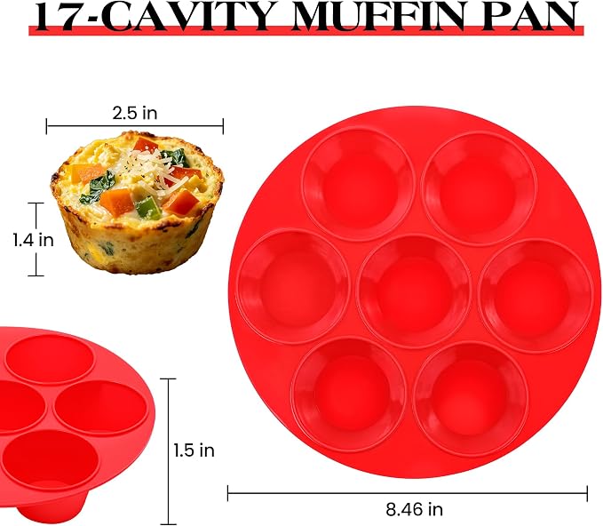 CAKETIME Silicone Muffin Pan for Air Fryer Oven, Nonstick 7-Cup Red | Food-Grade, For Egg Bites, Muffins, Cupcakes, Mini Quiche, 1 Pack