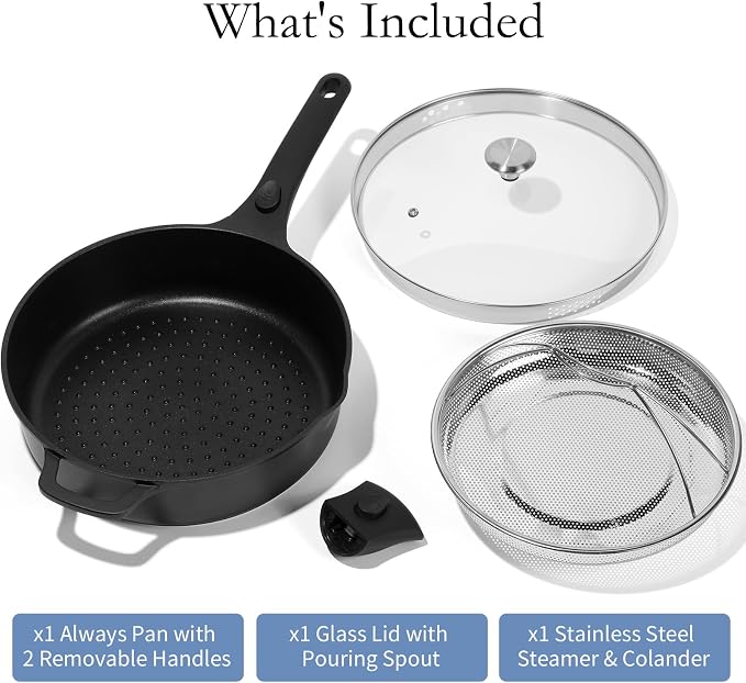 ESLITE LIFE Nonstick Always Pan with Lid, 11 Inch(4.5 Qt) Deep Frying Skillet Sauté Pan, Safe for Oven, Induction & All Cooktops, PTFE & PFOA Free (Black Granite, 11" w/Lid & Steamer)