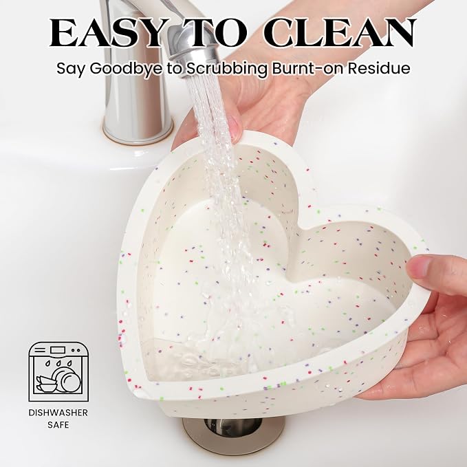 10 Inch Heart Shaped Cake Pans Silicone, Cream, Confetti | Set of 2, Large Nonstick, Food Grade Silicone Heart Molds, Easy to Clean, Oven Air Fryer Freezer Safe
