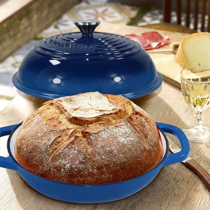 Enameled Cast Iron Dutch Oven for Bread Sourdough Baking, 6 Quart Bread Loaf Pan with Lid for Stews, Roasts, Blue