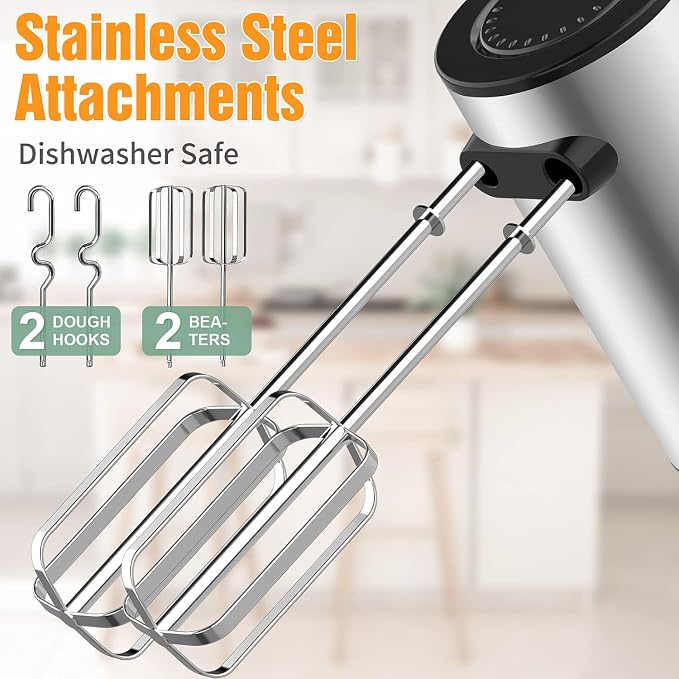 600W Powerful Hand Mixer Electric 10 Speed Powerful with Turbo | Kitchen Handheld Mixer for Baking Cake Lightweight & Personal with Egg Baking Beaters Dough Hooks, Whipping Mixing Cookies