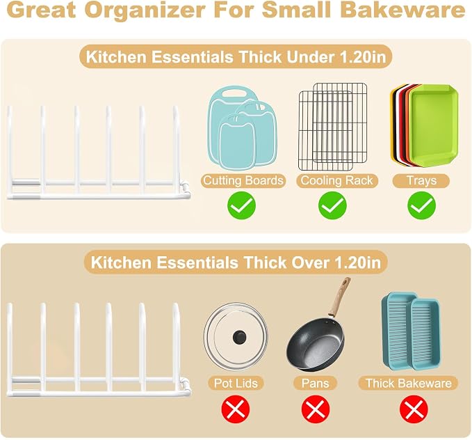 Fikoksol Cutting Board Organizer Storage, Baking Sheet Rack under Cabinet | Heavy Duty Cookie Sheet Organizer, Metal Cutting Board Holder, Space-saving Plate Holder for Cabinet, Tray Divider for Drawer