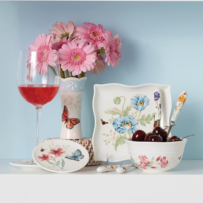 Lenox Butterfly Meadow Porcelain Handle Cheese Spreader Set, 2-Piece | porcelain handles, 18/10 stainless steel | 6 inch size | charcuterie board accessory, butter spreader gift