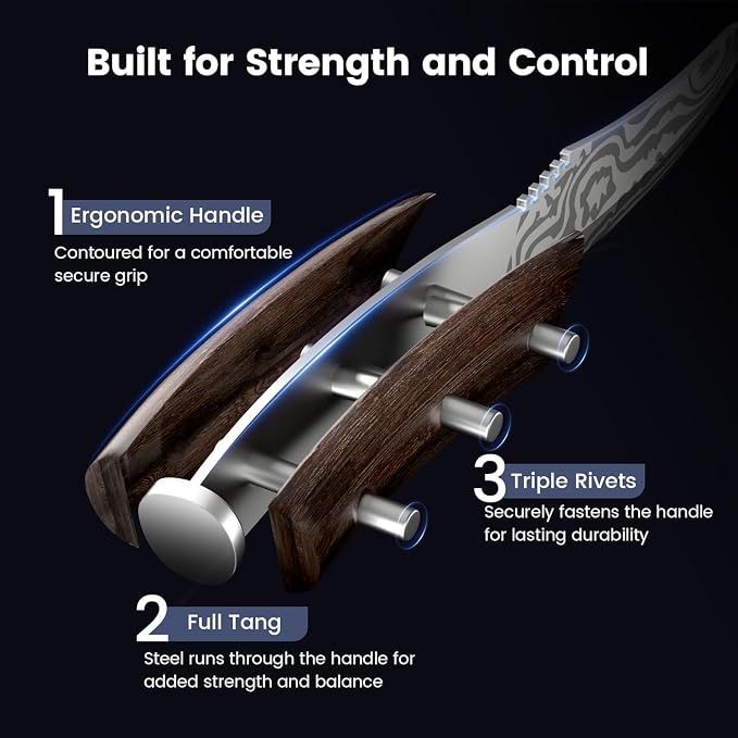 2026 Upgrade Steak Knives Set of 6 with Acacia Wood Foldable Block | 4.8 Inch Non Serrated Stainless Steel Dinner Knives, Full Tang Wenge Wood Handle, Damascus Pattern, Sharp Blade, Ideal Gift