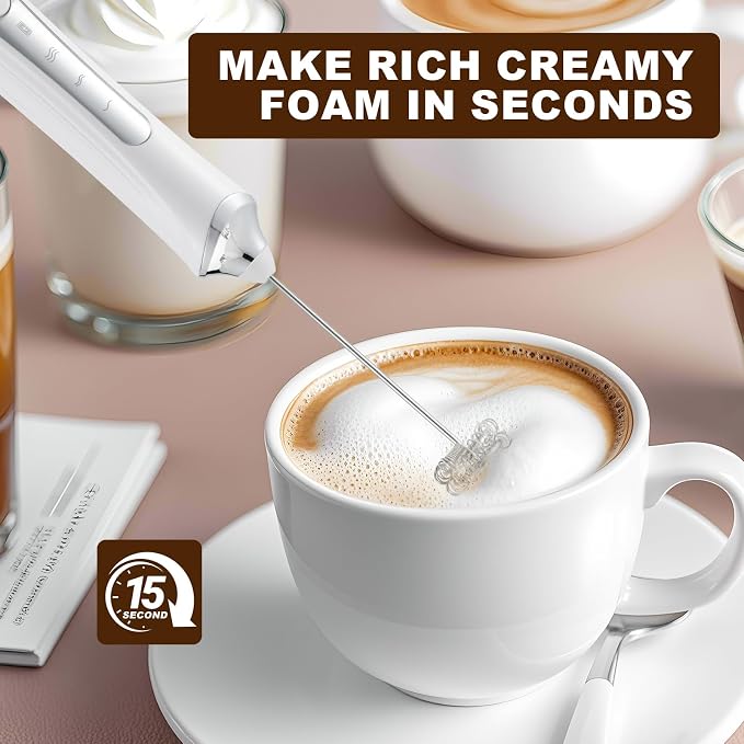 Handheld Electric Milk Frother with 2 Heads, Coffee Whisk Foam Mixer with USB Rechargeable 3 Speeds, Foam Maker Blender for Latte, Cappuccino, Hot Chocolate, Egg (Type 4)
