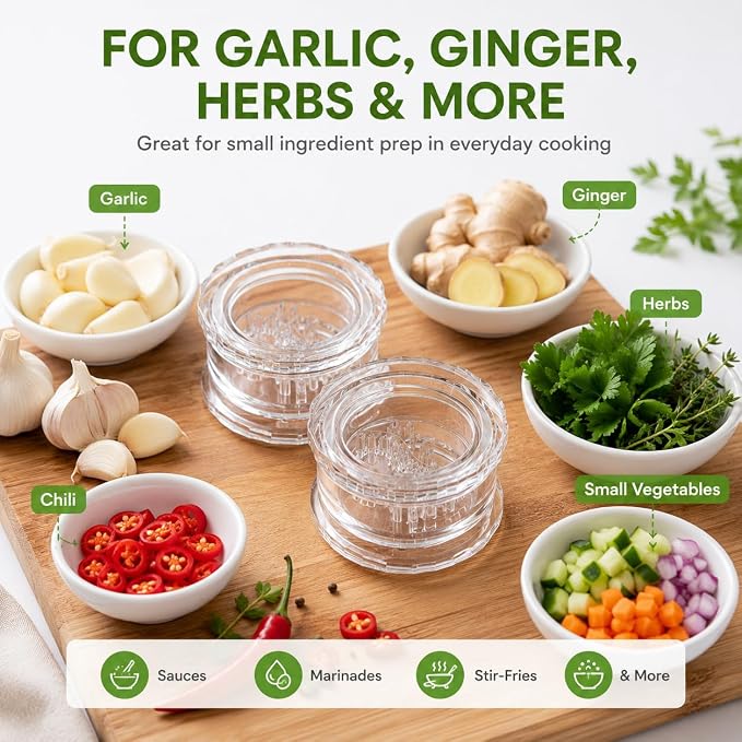 2PCS Clear Manual Garlic Twister, Manual Garlic Crusher, Garlic Chopper, Garlic Mincer, Garlic Grinder, Hand Twist Garlic Press for Garlic, Ginger, Onion, Herbs, Nuts