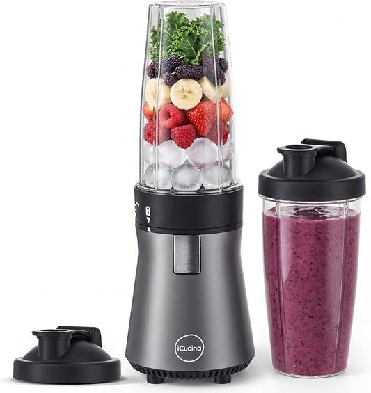iCucina Smoothie Blender, Personal Blender for Shakes and Smoothies, 700W Pulse Technology Single Serve Blenders with 2 x 28oz Protable Cups for Ice Crush, Frozen Fruit Drinks