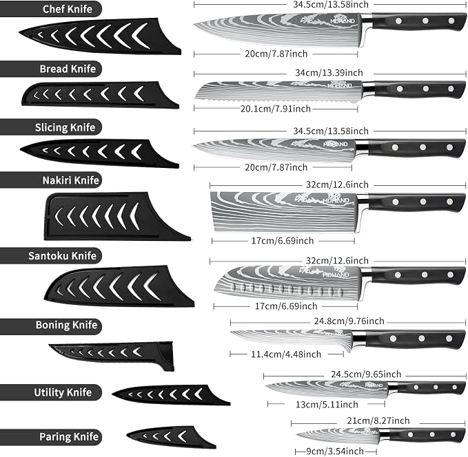 Chef Knife Set with Roll Bag, Professional Knife Set with Sharpener | High Carbon Stainless Steel 9PCS Kitchen Knife Set, Forged Triple Rivet Handle, Kitchen & Home Cooking, Dishwasher Safe Black