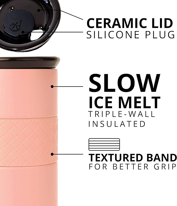 Elemental Artisan 16oz Triple-Wall Insulated Coffee Tumbler w/Ceramic Lid | Triple Wall Coffee Travel Mug, Reusable Stainless Steel Coffee Tumbler; Thermal Coffee Cups for Hot (6 Hrs) & Cold (18 Hrs)