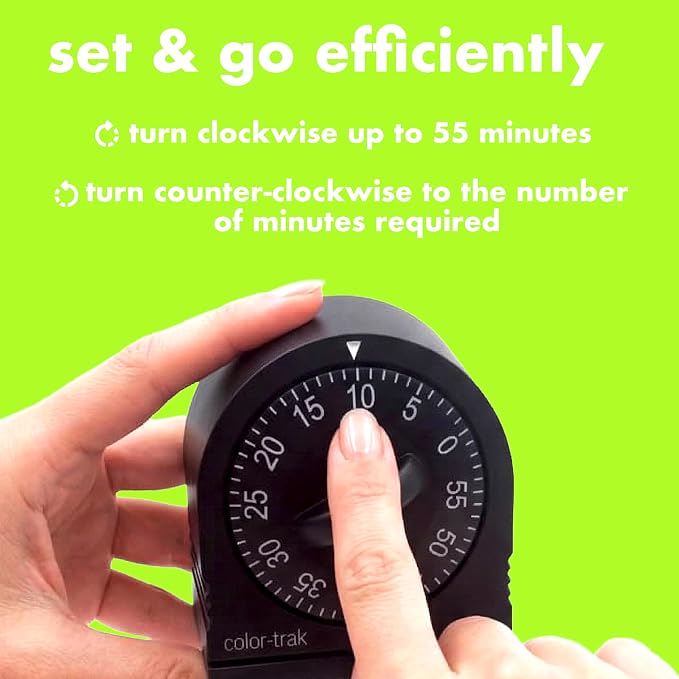 Colortrak 60 Minute Wind Up Timer, No Batteries Required, Black | Mechanical Visual Countdown for Salon Color Processing, Chemical Services, Tanning, Kitchen & Kids Activities