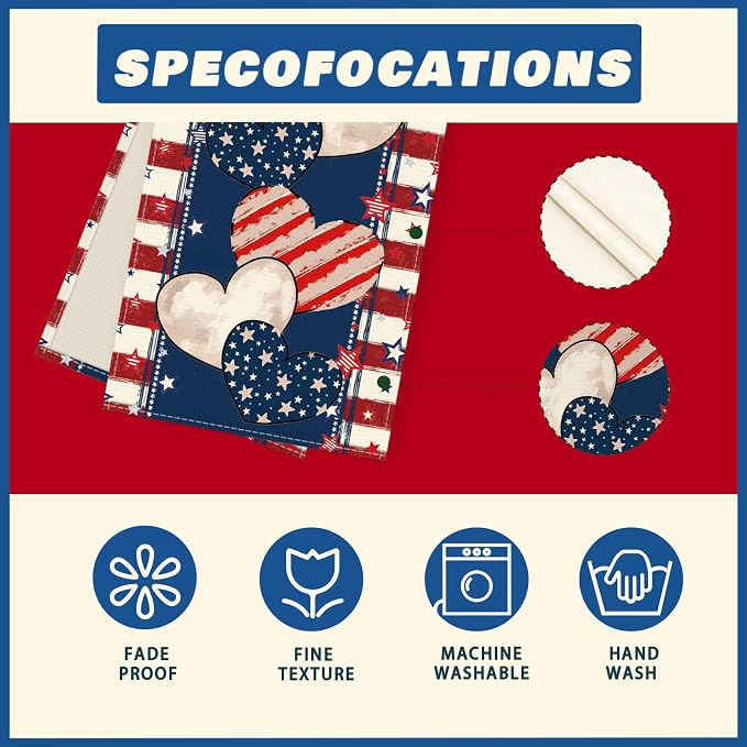 4th of July Table Runner Stripe Stars Heart Memorial Day Independence Day Patriotic America Table Decoration Home Kitchen Dining Indoor Holiday Farmhouse Decor 13x108 Inch