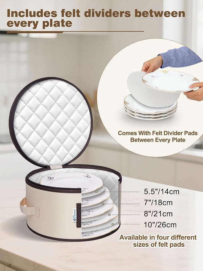 punemi 6-Piece Hard Shell China Storage Containers with Dividers, Stackable Dinnerware Storage Boxes for Plates, Mugs & Cup Organizer, Wine Glass Storage Boxes, Moving Boxes for Stemware, Beige