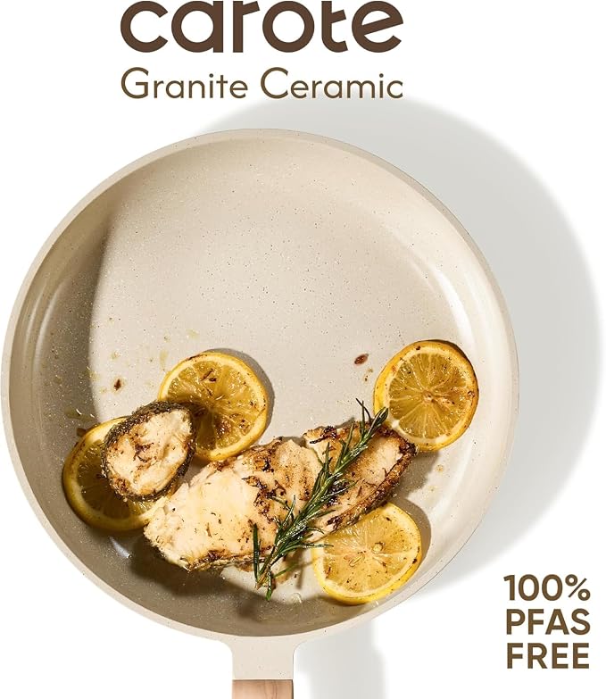 CAROTE 8" Frying Pan Set, Ceramic Frying Pan, Non-Toxic PTFE & PFOA Free Fry Pan & Omelet Pan, Compatible with Induction, Gas Cooktops