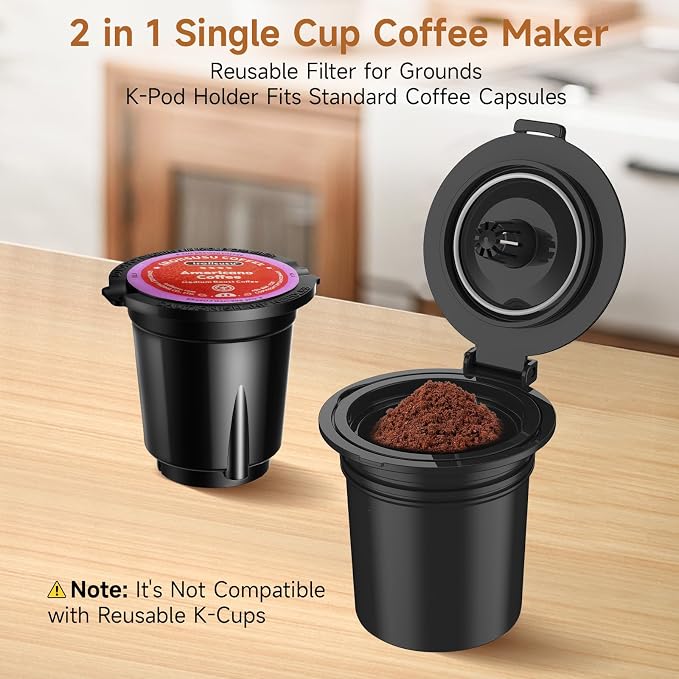 Small Single Serve Coffee Maker, One Cup Coffee Machine for K-Cup & Grounds | Portable Pod Coffee Maker, Fast Brew, 6 to 12 oz. Brew Sizes, One Button Design, Easy for Elder to Use, Space Saving, Black