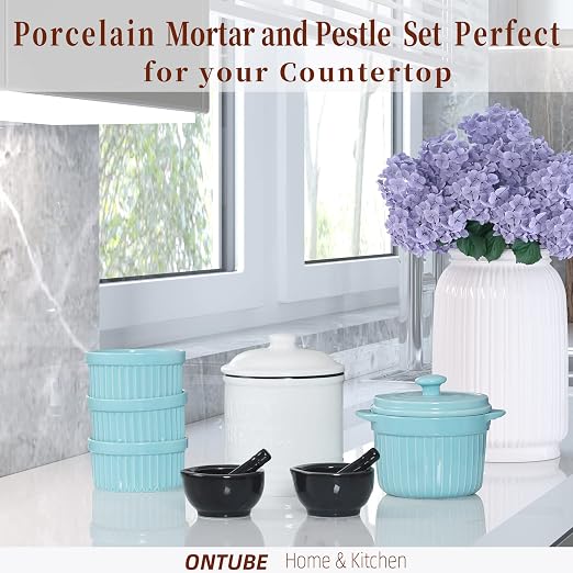Mortar and Pestle Set (3.2 Inch-Black) | Ceramic stoneware, sturdy, multi-purpose, spice/herb/pill, easy-clean, non-slip, comfy, dishwasher-safe, compact, elegant
