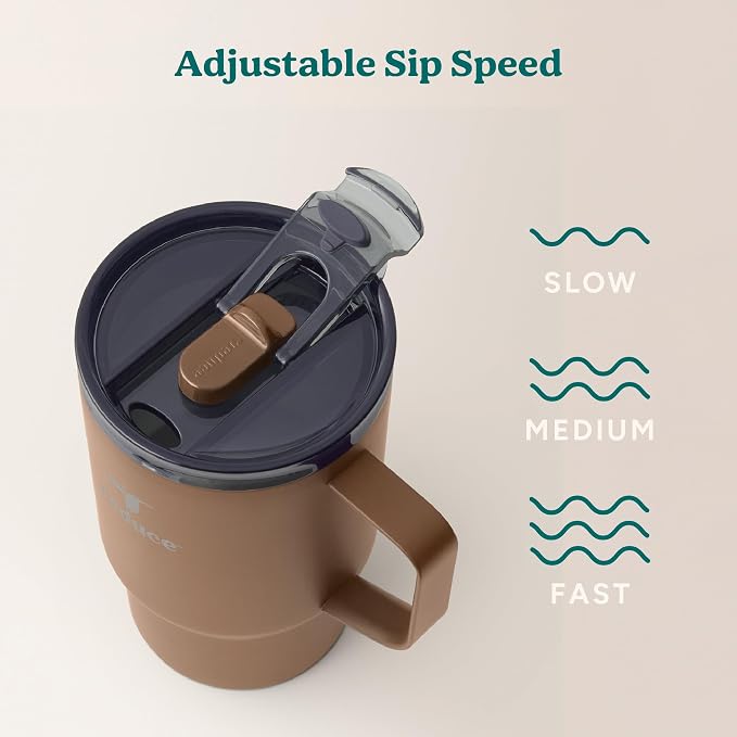 REDUCE Hot1 18 oz Insulated Stainless Steel Mug - Temperature Adjusting Lid | Dual-wall vacuum, keeps drinks hot for 6 hours, cupholder friendly, ideal for coffee & tea, Java color