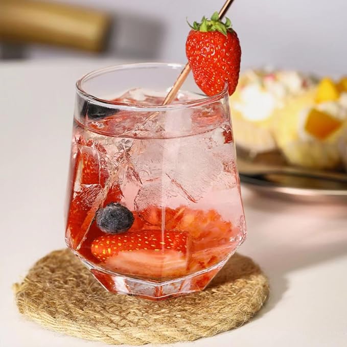 Wine Glasses Set of 4, Clear Stemless Red Wine Glasses 10oz | Geometric Diamond Shaped Glass Cups, Beautiful Wine Glasses Stemless, Whiskey, Cocktail, Bourbon, Juice, Water