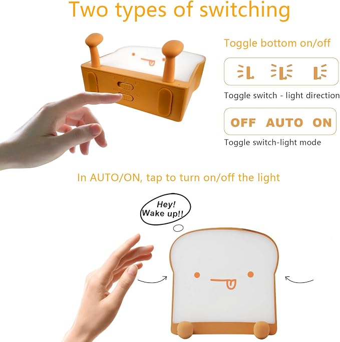 QANYI Cute Night Light Toast Bread LED Night lamp with Rechargeable, Portable Bedroom Bedside Bed lamp Christmas Gifts Ideas for Tween Teenage Teenager Teens Girls Boys Women