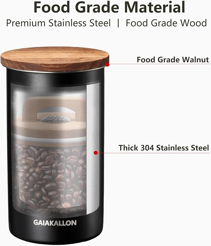 Vacuum Coffee Canister, Stainless Steel Airtight Coffee Storage Container, Coffee Container for 12oz Coffee Beans, Coffee Beans Storage, 34 fl.oz