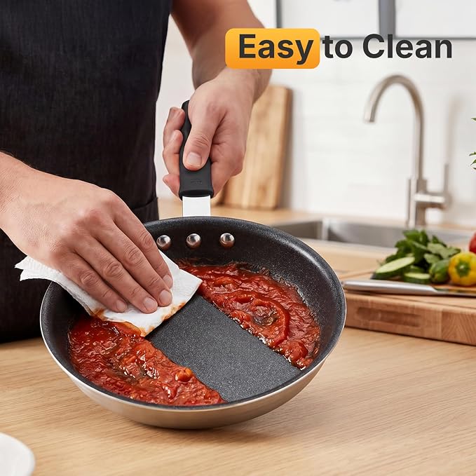 NEWBULIG Nonstick Frying Pan, 8 Inch Heavy-Gauge Aluminum Skillet with Ceramic Nonstick Coating & Stainless Steel Base for Induction, Electric, Gas, Oven Safe, Black Hanging Handle | Aluminum body even heating, steel handle silicone grip, oven safe 392...