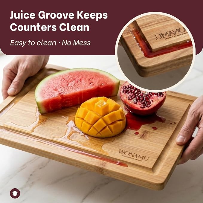 WONAMU Small Bamboo Cutting Board Non Toxic, Wood Cutting Boards Gift Set | Wooden Cutting Boards for Kitchen, Cotton Cloth & Gift Packaging Included, Housewarming Gifts New Home, Charcuterie Tray