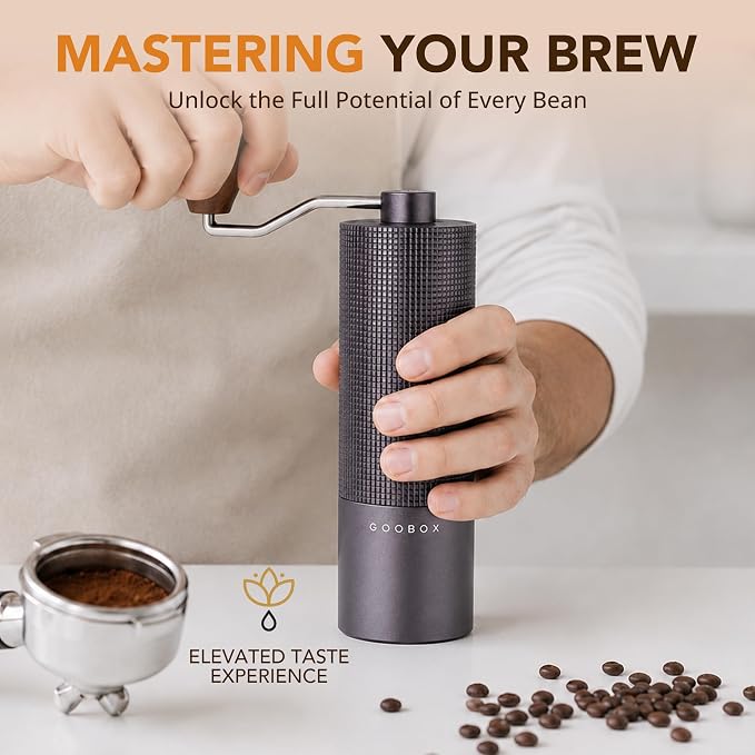 Portable Manual Coffee Grinder, Adjustable Stainless Steel Burr | Portable Aluminum Coffee Grinder with 28-Click Settings for Espresso, Pour Over and French Press
