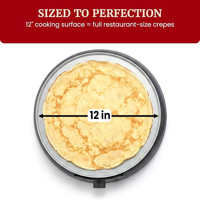 Elite Gourmet 12" Ceralast Ceramic Nonstick Crepe Maker & Griddle, Black | PFAS-free surface - adjustable temp control - dual indicator lights - batter spreader for crepes, pancakes & quesadillas