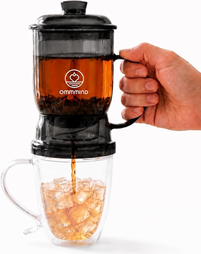 Glass Tea Infuser, Easy Drain for Loose Leaf, 15.2 oz, Black | Fits rims under 3.15 in; set on mug to drain, lift to stop, helps limit bitterness. Dishwasher safe; tea bags, herbs, coffee