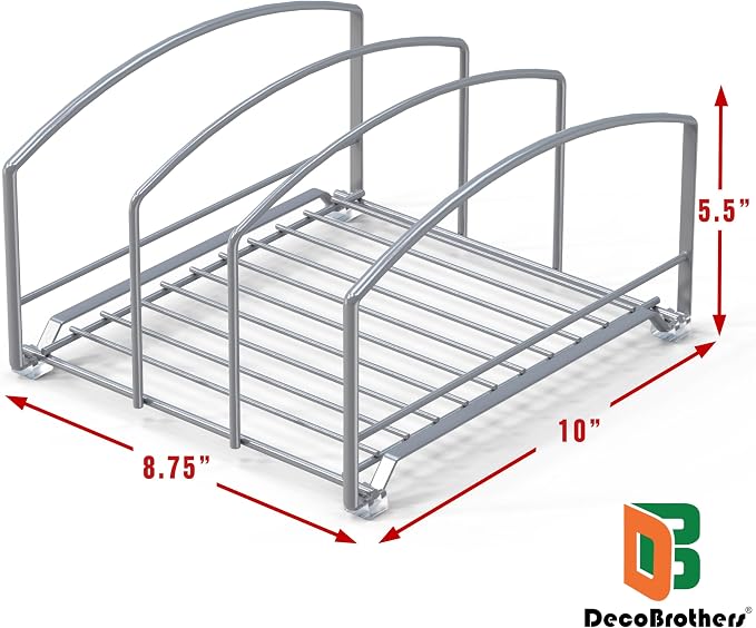 Deco Brothers Cookware Organizer Rack for Kitchen Cabinet, 3 Slot Holder | Silver