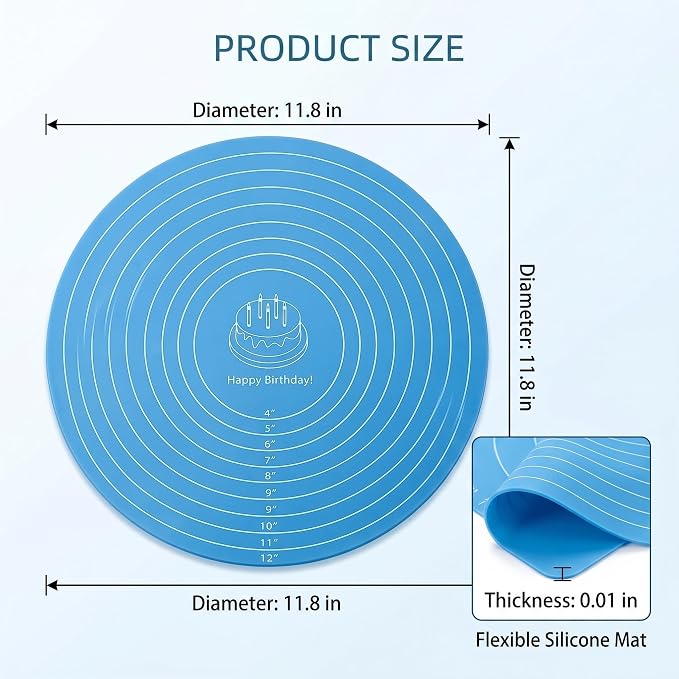 3PCS Round Silicone Baking Mats, 11.8 Inch Reusable Nonstick Pastry Mat with Measurement Guides, Heat Resistant Silicone Baking Mat for Pizza Pan, Dough Rolling, Pastry and Baking