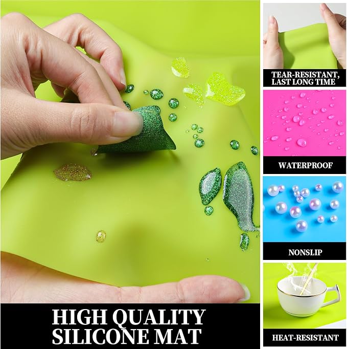 LEOBRO Silicone Mat for Crafts, 3 PCS 23.4” x 15.6” Large Silicone Mats, Craft Mats for Resin Molds, Clay, Dough, Jewelry Making, Sculpture Casting, Hot Pink & Green & Blue