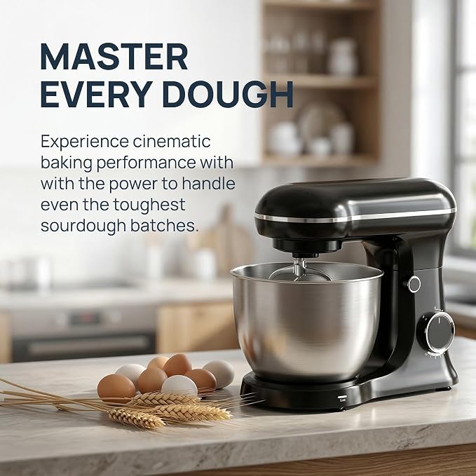 Electric Stand Mixer With Bowl 6.5QT Stainless Steel, 10 Speeds Kitchen Stand Up Mixer for Baking Cakes Cookie Bread Salad Food with Egg Whisk, Dough Hook, Flat Beater - Portable Baking Mixers