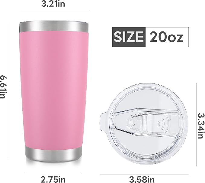 20 oz Tumbler with Lid Stainless Steel Insulated Tumblers Cups Travel Mug | Double Wall Vacuum, Powder Coated, Keep Drinks Cold and Hot, Waterproof Lid, Fit of Car Cup Holders, Pink