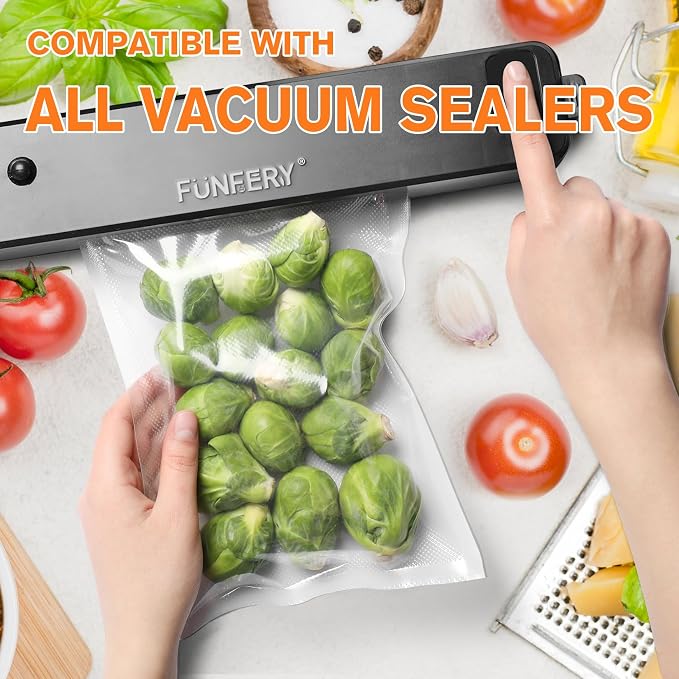 FUNFERY 100 Precut Gallon 11" x 16" BPA-Free Vacuum Sealer Bags for Food | Commercial-Grade Bags for Long-Term Food Storage, Microwave, Boiling, Sous Vide and Refrigerator Storage