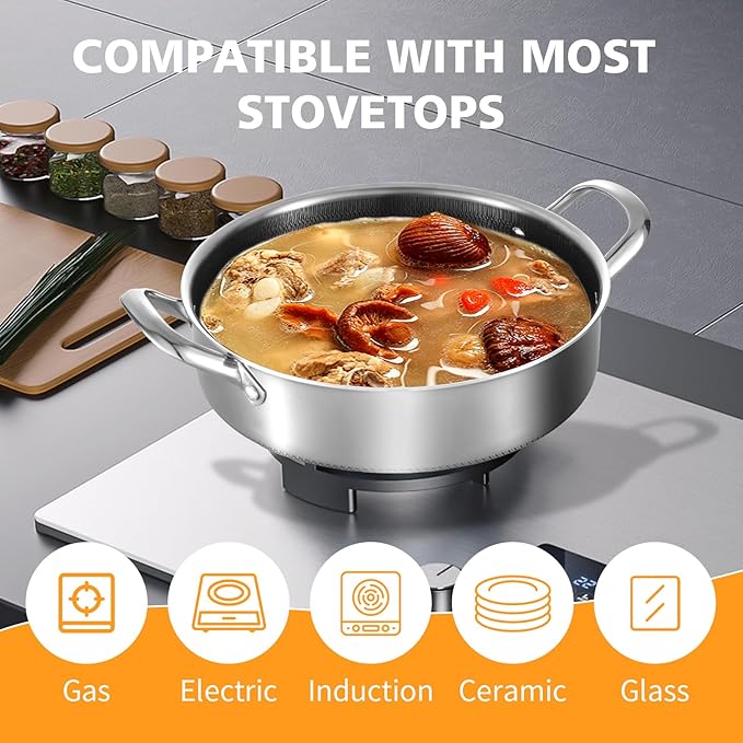 Toutrop Stainless Steel Saute Pan 12 inch Deep Frying Pan,5 Quarts Nonstick Skillet Large Sauté Pan with Lid,PFOA Free Cookware,Induction Compatible Chef Cooking Pan,Dishwasher & Oven Safe
