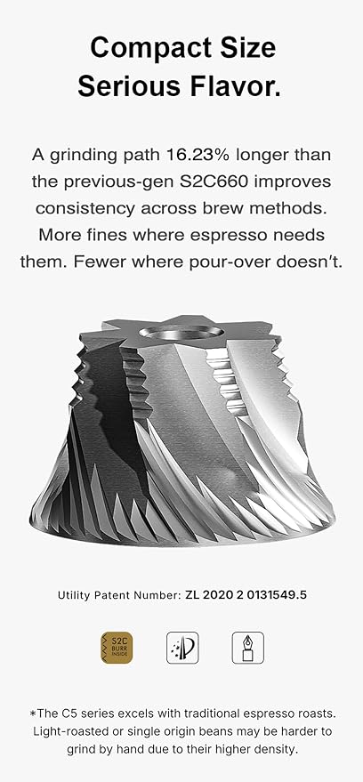 TIMEMORE C5 Pro Manual Coffee Grinder Capacity 30g with CNC Stainless Steel Conical Burr - Internal Adjustable Setting,Double Bearing Positioning (C5 Pro Matte Black)