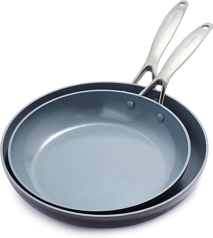 GreenPan Valencia Pro Ceramic Nonstick 10” & 12” Frying Pan Skillet Set, Hard Anodized PFAS-Free Cookware, Induction Ready, All Cooktops, Eggs & Omelets, Dishwasher & Oven Safe to 600F, Gray