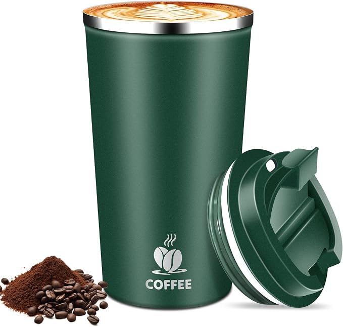 17oz Insulated Travel Coffee Mug with Flip Lid – Leakproof Stainless Steel Insulated Coffee Tumblers, Reuable Coffee Cup for Hot & Cold Drinks, Perfect for Camping & On-the-Go