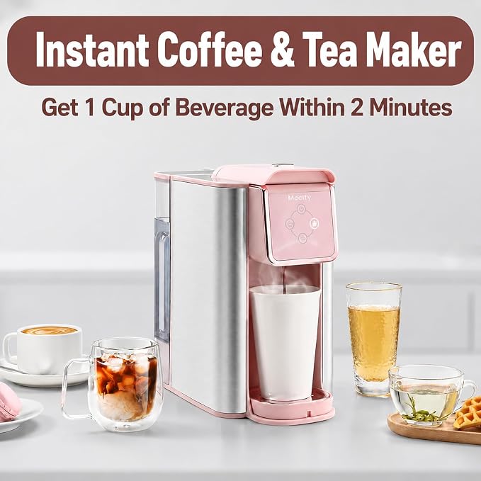 Mecity Pink Coffee Maker 3-in-1 Single Serve Coffee Machine, For Flat Bottom Coffee Capsule, Ground Coffee, 6 to 10 Ounce Cup, Removable 50 Oz Water Reservoir, 120V 1150W