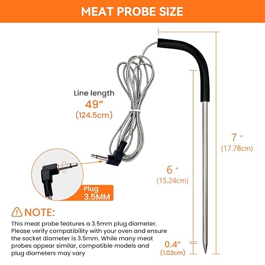 2-Pack Meat Thermometer Replacement for Pit Boss Pellet Grills and Smokers | 3.5mm Plug, Waterproof, with 2 PCS Grommets, High Accuracy, Heat Resistance to 718 °F (380 °C), Plug & Play, Easy to Clean