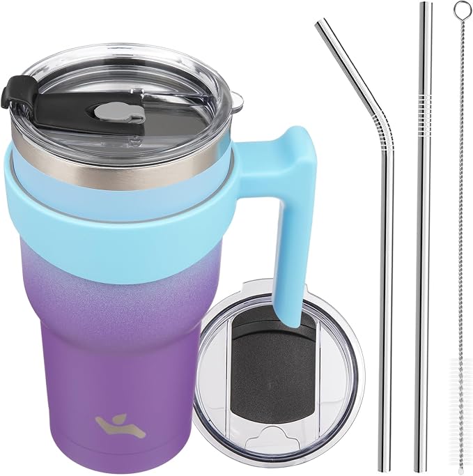 Konokyo 30 oz Tumbler with Handle and Straw, Insulated Travel Mug | Ocean Dream; BPA-free, leak-proof tumbler with 2 lids, 2 straws, cup holder fit for coffee, office, travel & daily use