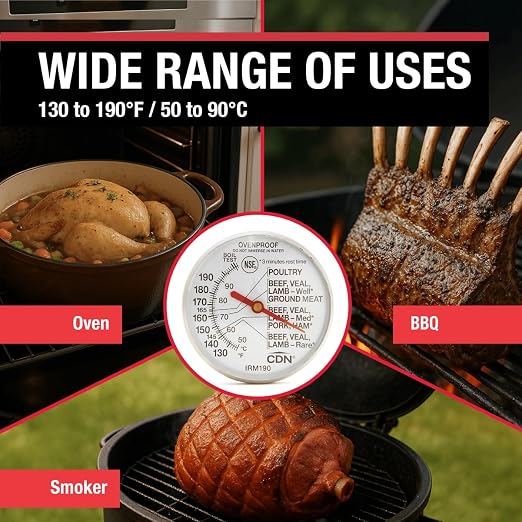 CDN Ovenproof Meat Thermometer | NSF® Certified | ProAccurate® | 1.75" Dial | For Oven & Grill Cooking | Durable Stainless Stem | Fast & Accurate Readings | IRM190