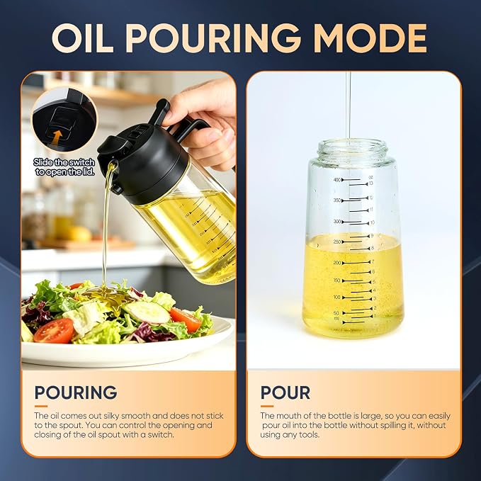 Olive Oil Sprayer for Cooking – 2 in 1 Olive Oil Dispenser Bottle for Kitchen（16 Oz）