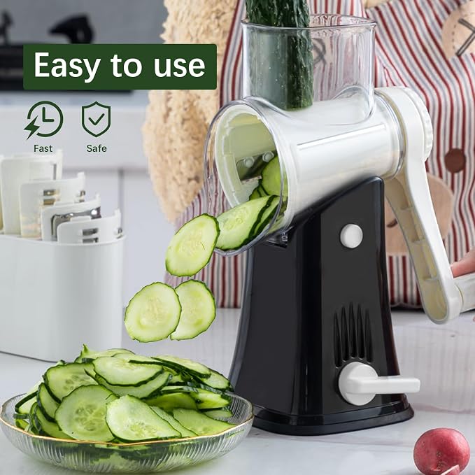 5 in 1 Rotary Cheese Grater Hand Crank, Cheese Shredder with Handle | Replaceable Stainless Blades Cheese Shredder, Cheese Vegetable Slicer, Easy to Clean Kitchen Gadgets with Storage Box