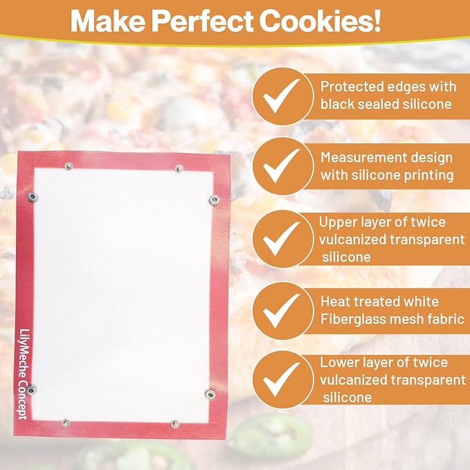 | Silicone Baking Mat with Button | BPA Free Large Nonstick Kitchen Professional Reusable Heat Resistant Baking Half Sheet Bakeware Mats for Cookies, Bread and Pastry(2pc)