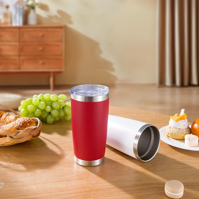 20 oz Tumblers Bulk Stainless Steel Tumbler with Lid, 12 Pack | White, 20oz Insulated Coffee Mug, Double Wall Vacuum, Powder Coated Cup, for Hot and Cold Drinks